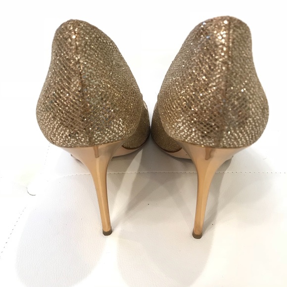 JIMMY CHOO Gold Glitter Pointed Toe Heels Sz 40 - Picture 4 of 5